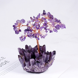 Arbre d'argent d'améthyste naturel fait à la main avec base en grappe accessoires en cristal Feng Shui belle décoration de la maison artisanat en pierre - Product Image 1