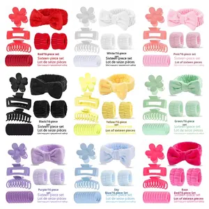 مجموعة من 16 قطعة من ربطات الشعر والعقدة الفراشة ومشابك الشعر أربطة معصم غير ملحومة لغسيل الوجه والشعر والمكياج مرنة - Product Image 2