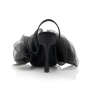 Sandales à talons hauts pour femmes, style slingback, avec grande fleur en résille, pour le bureau, sexy, couleurs personnalisables - Product Image 4