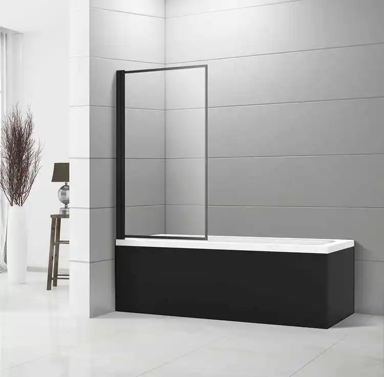 Màn hình tắm kính cường lực 6mm với cấu hình mờ màu đen cho bồn tắm với kính vuông