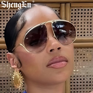 40180 Nieuwe Mode 2025 Vrouwen Zonnebril Oversized Metalen Ronde Zonnebril Mannen <span class=keywords><strong>Pilot</strong></span> Bril - Product Image 2