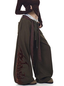 <span class=keywords><strong>Pantaloni</strong></span> da uomo e <span class=keywords><strong>donna</strong></span> JL in stile americano casual con design a cinturino in corda, ricamo a machete, <span class=keywords><strong>felpati</strong></span>, invernali, a gamba larga, per danza - Product Image 4