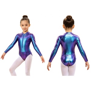 Maillot de Gimnasia Metálico para Niñas, Manga Larga, Cierre Frontal, Cuello Alto, para Competencia y Actuación, Hecho a Medida - Product Image 2