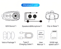 Casque de moto Q29 avec caméra 1080P 30FPS, talkie-walkie 500M, casque d'appel sans fil à réduction de bruit