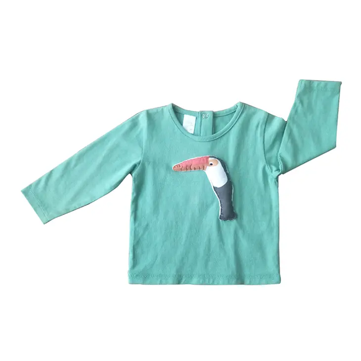 Anti-pilling Back Snap Casual 100% Cotton Long Sleeve Clothes Tops Baby T-shirts With Pattern
