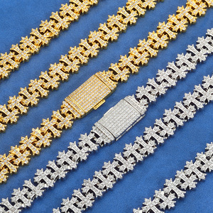 Chaîne cubaine en moissanite raffinée VVS1 micro-pavée certifiée GRA, plaqué or 18 carats sur argent 925, bijoux modernes sertis de pierres pour le quotidien - Product Image 1