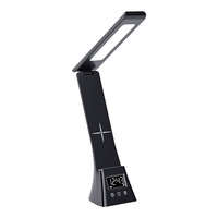 Lampe de bureau d'étude moderne multifonctionnelle 15W Chargement sans fil Horloge de bureau pour étudiants de collège Lecture Protection des yeux Pliable Tactile