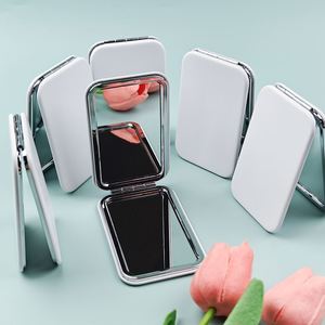 PU Leather Mini Mirror High-Definition Double-Sided Folding <b>Makeup</b> <b>Tool</b> Available in White Pink Black in Multiple Sizes - Product Image 3