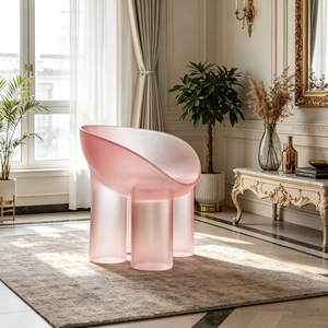 Silla de Resina Rosa Esmerilada de Lujo con Patas Integradas para Decoración Moderna de Sala de Estar - Product Image 5