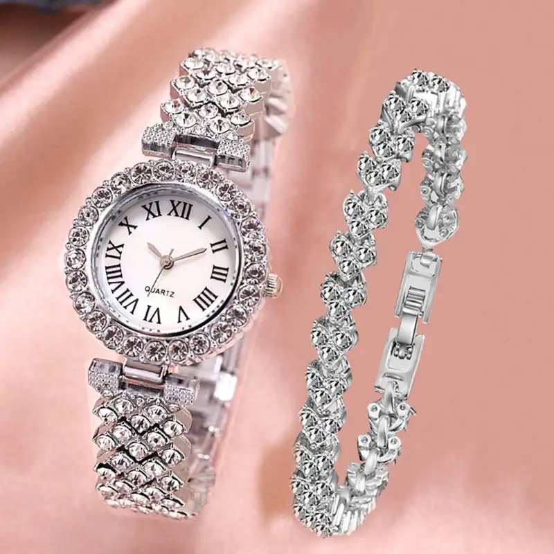 Relojes de cuarzo de moda para mujer de alta calidad, reloj de cristal de lujo, conjunto de pulsera, relojes de moda para mujer