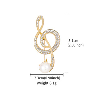 Broches de luxe en alliage de zinc plaqué or avec perles et strass, motifs notes de <span class=keywords><strong>musique</strong></span>, pour femme, personnalisables, cadeau de mariage ou de fête - Product Image 5