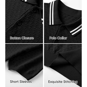 JMIERR Camiseta de Punto de Manga Corta para Hombre, Camisa de Polo Ligera con Botones, Característica Antiarrugas, Patrón Sólido Oscuro - Product Image 2