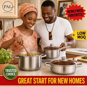 Ensemble de casseroles PAL Classic en acier inoxydable 3 pièces, revêtement antiadhésif en céramique, couvercles en verre, compatible gaz et induction, durable, facile à nettoyer - Product Image 3