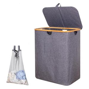 Collapsible Laundry <b>Basket</b> Dark Gray Oxford Fabric <b>Foldable</b> Storage Organizer Rectangle Shape Standing Type Clothing Organizer - Product Image 4