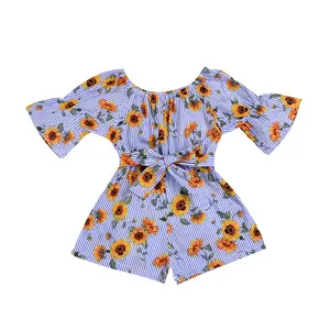 Hao Baby Girl Fashion Jumpsuit Summer Rose Print Girls Jumpsuit Kids Clothes Bowknot Romper One Piece Little Girl Jumpsuit