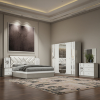 Ensemble de lit double de luxe moderne avec cadre en bois de haute qualité, design miroir, pour villa et chambre à coucher, avec rangement, taille King