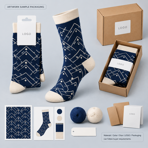 Calze Personalizzate Ricamate con Motivi Geometrici, Calze Regalo per Eventi, Calze Marine <span class=keywords><strong>Ecru</strong></span> con Zone in Rete, Design Artistico, in Poliestere e Cotone, Lavorazione a Maglia Ripetuta - Product Image 6
