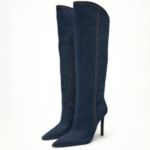 Bottines en jean bleu, nouveau style, chaussures d'hiver et d'automne pour femmes, bottes hautes jusqu'au genou - Product Image 1