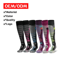 Chaussettes de ski thermiques montantes personnalisées avec LOGO, pour jeunes hommes et femmes, 30 % laine mérinos, soutien de la voûte plantaire, coussinées, respirantes, antidérapantes