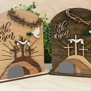 Christian Empty Tomb " He Is Risen" Religious <b>Home</b> Decor Easter Table <b>Sign</b> - Product Image 1
