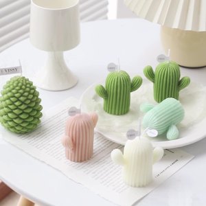 Ensemble de bougies parfumées en forme de cactus blanc, vert, rose, menthe, en cire de paraffine, décoration originale, cadeau pour la décoration de la maison - Product Image 1