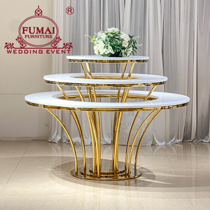 โต๊ะเค้กสแตนเลสทรงกลมแบบตั้งได้ทันสมัยสำหรับตกแต่งงานแต่งงาน - Product Image 1