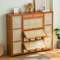 Meuble d'entrée moderne haut de gamme en bambou pour salon et couloir, design étroit, grande capacité, range-chaussures sur pied