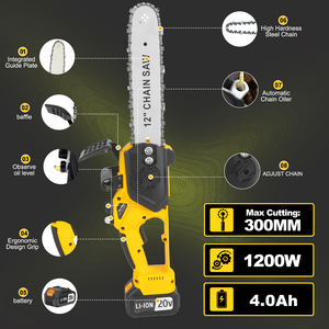 Tronçonneuse sans fil professionnelle 20V 12 pouces pour la coupe du bois, qualité industrielle et bricolage, alimentation par batterie personnalisable CS-300A-2 12 pouces Pr - Product Image 3