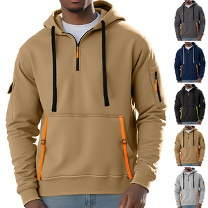 Sweat-shirt à capuche pour homme doublé polaire avec fermeture éclair et poches, vêtement de loisirs, automne-hiver, design respirant et décontracté - Product Image 1