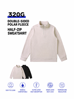 Sweatshirt Polar Fleece 320G Tebal Dua Sisi dengan Ritsleting Setengah, Unisex, Kerah Tegak, Hangat, untuk Pakaian Santai Luar Ruangan Musim Dingin