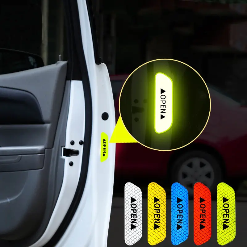 4PCS Universal Car Sticker Door Anti-Collision Safety Warning Reflective Strips Car Door Open Reflective Sticker