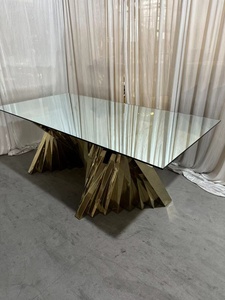 Phong cách mới vàng đám cưới bàn ăn hình chữ nhật gương kính hàng đầu đồ nội thất bằng thép không gỉ - Product Image 5