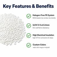 Granulés ignifuges PA66 MCA UL94 V0 0,4 mm ultra-minces sans halogène, résine nylon 66 pour pièces électroniques de précision