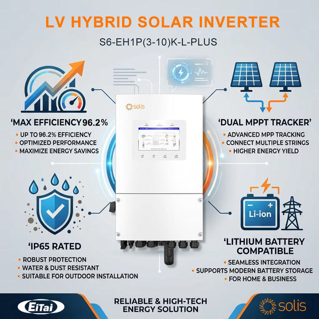 Original Solis S6-EH1P6K-L-PLUS S6-EH1P10K-L-PLUS Hybrid Inverter 6kW 10kw Single Phase 48V LV Battery Input 21A MPPT Current