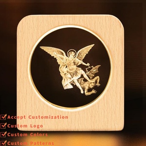 Estatua de Jesús y la Virgen María, Decoración para Bebés, Regalos Islámicos, Paneles de Madera con Foto, Lámpara de Noche con Ilusión Óptica 3D para Niños - Product Image 1