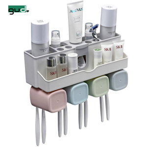 luxury home bathroom plastic accessory set automatic toothpaste squeezer tooth paste dispenser holder with Toothbrush Holder