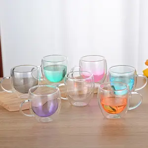 सर्वाधिक बिकने वाले उत्पाद 250 मिलीलीटर ग्रेडिएंट रंग बोरोसिलिकेट ग्लास डबल वॉल कप