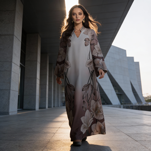 Abaya de Poliéster Estampada Premium para Mujeres Musulmanas, Vestido Elegante Personalizado para Fiestas y Eventos, Venta al por Mayor - Product Image 2