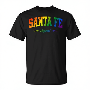 T-shirt Santa Fe Original Rainbow nera unisex con scollo rotondo e maniche corte, design Pride - Product Image 2