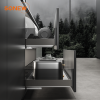 Organisateur de placard de cuisine SONEW DAWN en alliage d'aluminium, tiroirs coulissants avec étagère à vaisselle réglable et plateau à couverts