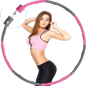 Fitness Hula Ring Voor Gewichtsverlies, hoops Met Schuim Gewichten Verstelbare Gewogen Hoelahoep Voor Fitness (8 Knopen Roze + Grijs)