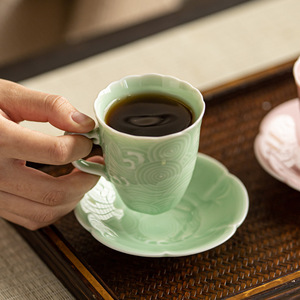 Ceramic Coffee Mug With Embossed Waves Small <b>Tea</b> Cup For Office Drinking - Product Image 2