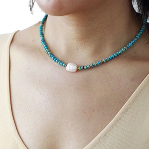 Collier en pierres naturelles, perles bleu ciel et blanches, bijoux unisexes, cadeau, origine Jinhua - Product Image 5