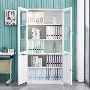 Archivador ejecutivo de metal con 2 puertas de acero y 2 vidrios, almacenamiento de doble acceso para oficina corporativa, Bufete de Abogados Bancarios - Product Image 4