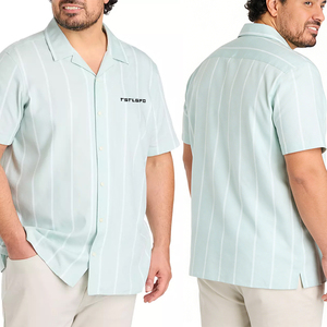 Camisa de Manga Corta a Rayas para Hombre, Estilo Playero, Ligera, Transpirable, de Algodón y Lino, Certificación GOTS, Logotipo Personalizado, Marca Privada - Product Image 2