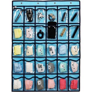 Organisateur de placard suspendu, 30 poches, rangement transparent pour vêtements, bijoux, téléphone, à suspendre sur la porte, à fixer au mur, bleu - Product Image 1