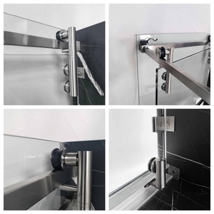 Système de porte de douche coulissante carrée pour salle de bain Boîtier de douche coulissant en <span class=keywords><strong>verre</strong></span> trempé en alliage d'aluminium et d'acier inoxydable - Product Image 4
