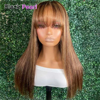 Perruque brésilienne droite de cheveux humains pleine Machine-Made Glueless Cap Fringe Natural Shine Tangle-Free Long Highlight Transparent