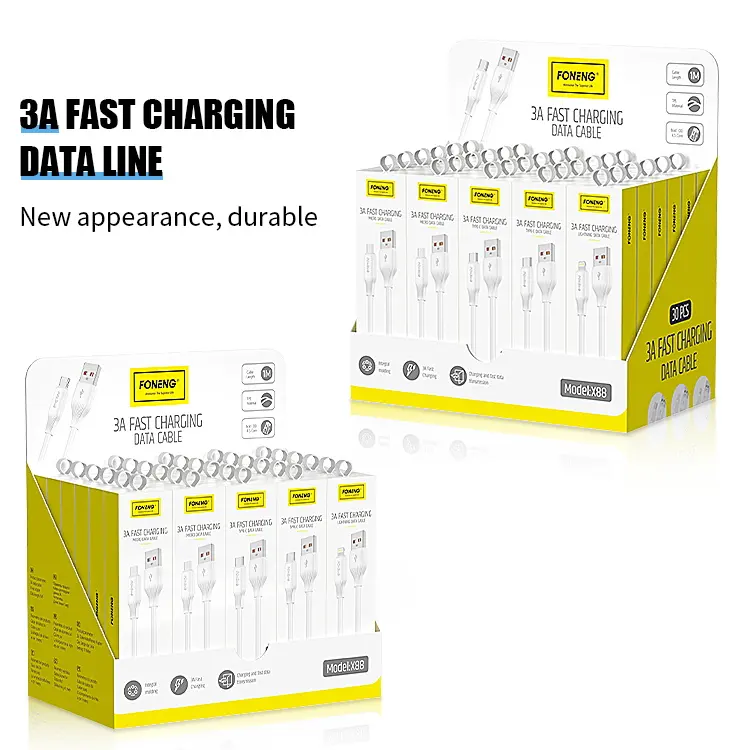 FONENG Baru X88 3A Kabel Pengisian Cepat Set 30 Piece QC3.0 Telepon Pengisian Kabel Data USB untuk iPhone Samsung Xiaomi