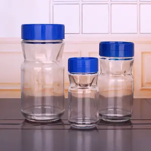 Bocaux à café en verre, 50g, 100g, 200g, café instantané, récipient en plastique bleu scellé